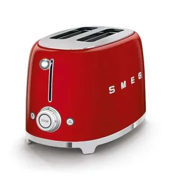 SMEG 2 Slice Toaster with 6 Presets and Defrost Function and Removable Crumb Tray TSF01RDUS, RED