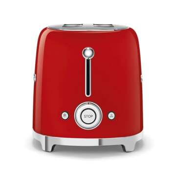 SMEG 2 Slice Toaster with 6 Presets and Defrost Function and Removable Crumb Tray TSF01RDUS, RED