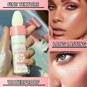 YU KUI LX 3 Color Polvo De Hadas Highlighter Makeup, Trio Shimmer Glitter Patting Highlight Puff, Glow Luminizer Sparkle Fairy Highlighters For Brighten Face and Body Makeup Kit