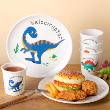 Yiyiring Dinosaur Kids Plates and Cups Set for Fun Meals