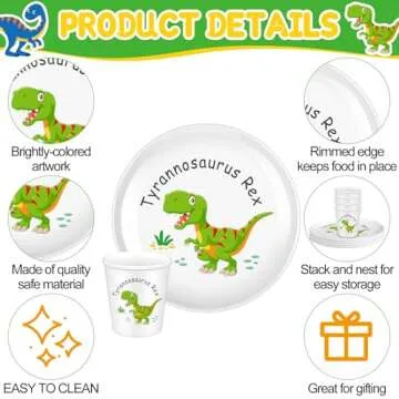 Yiyiring Dinosaur Kids Plates and Cups Set for Fun Meals