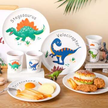 Yiyiring Dinosaur Kids Plates and Cups Set for Fun Meals