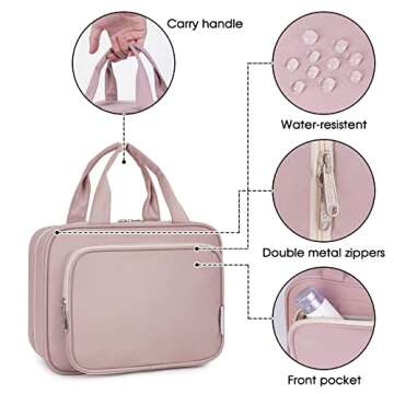 Narwey Hanging Toiletry Bag for Women Travel Makeup Bag Organizer Toiletries Bag for Travel Size Essentials Accessories Cosmetics (Dusty Rose (Medium))