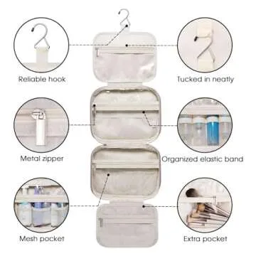 Narwey Hanging Toiletry Bag for Women Travel Makeup Bag Organizer Toiletries Bag for Travel Size Essentials Accessories Cosmetics (Dusty Rose (Medium))