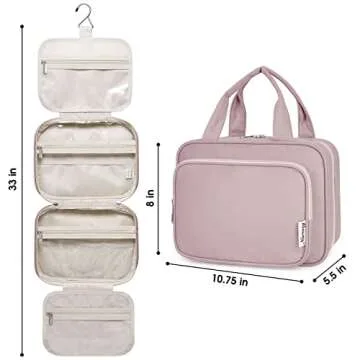 Narwey Hanging Toiletry Bag for Women Travel Makeup Bag Organizer Toiletries Bag for Travel Size Essentials Accessories Cosmetics (Dusty Rose (Medium))