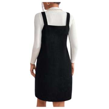 COZYEASE Women's Pinafore Corduroy Overall V Neck Sleeveless Mini Dress Without Top Black S