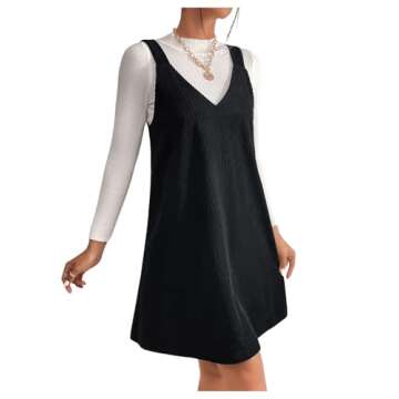 COZYEASE Women's Pinafore Corduroy Overall V Neck Sleeveless Mini Dress Without Top Black S