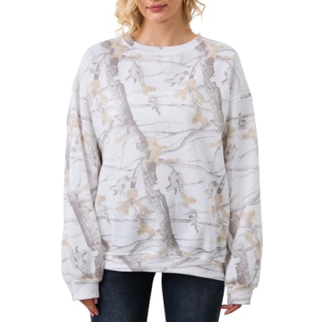 Eutten Women’s Camo Sweatshirt - Oversized Maple Leaf Print Crewneck