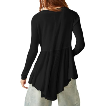 Tankaneo Womens Babydoll Tops V Neck Long Sleeve Shirts Peplum Tunic Top Flowy Work Casual Blouses Loose Fit 2024 Black