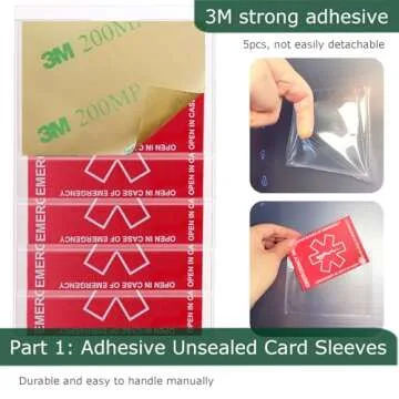 HoHpHq Emergency Contact Card 12 Pack with 10 Card Sleeves - Child ID Card for Car Seat Safety Stickers and Backpack Tags for Kids - Life Alert for Travel,Camping,Medical Fokder,Daycare Essential