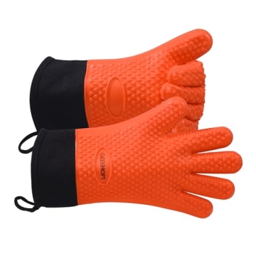 GEEKHOM Grilling Gloves - Heat Resistant Waterproof Silicone Oven Mitts for Cooking