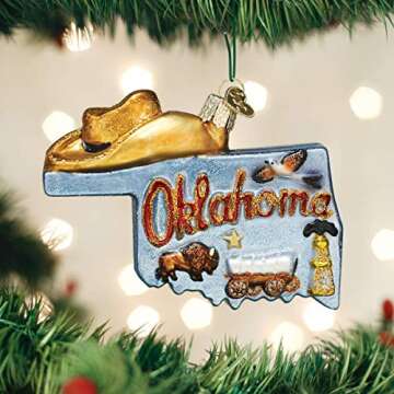 Old World Christmas United Glass Blown Ornaments for Christmas Tree, State of Oklahoma 36224