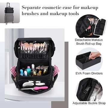 Stagiant Professional Rolling Makeup Case, Soft Sided Make up Train Case, Travel Organizer Portable ...