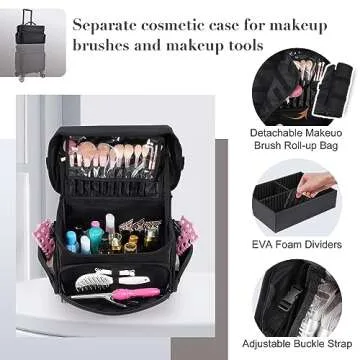 Stagiant Professional Rolling Makeup Case, Soft Sided Make up Train Case, Travel Organizer Portable ...