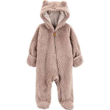 Carter's Baby Newborn-9M Hooded Sherpa Pram Sleep & Play Newborn, Gray