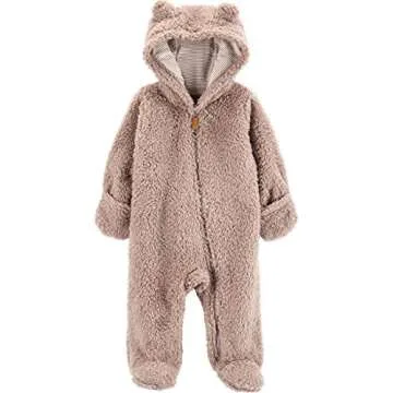 Carter's Baby Newborn-9M Hooded Sherpa Pram Sleep & Play Newborn, Gray