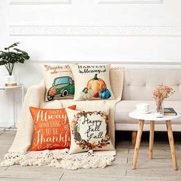 Anickal Thanksgiving Fall Pillow Covers 18x18 Inch Set of 4 for Fall Decor Harvest Blessings Pumpkin Patch Fall Autumn Farmhouse Decorative Throw Pillow Covers for Sofa Couch Home Decoration