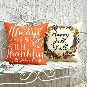 Anickal Thanksgiving Fall Pillow Covers 18x18 Inch Set of 4 for Fall Decor Harvest Blessings Pumpkin Patch Fall Autumn Farmhouse Decorative Throw Pillow Covers for Sofa Couch Home Decoration