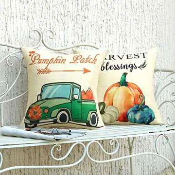 Anickal Thanksgiving Fall Pillow Covers 18x18 Inch Set of 4 for Fall Decor Harvest Blessings Pumpkin Patch Fall Autumn Farmhouse Decorative Throw Pillow Covers for Sofa Couch Home Decoration
