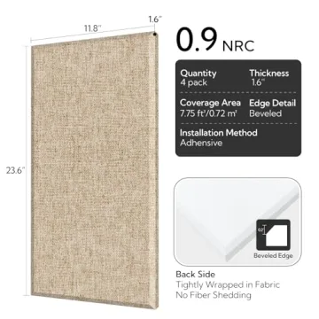 Olanglab Fiberglass Acoustic Wall Panels 4 Pack - 11.8x23.6" Sound Absorbing Panels Khaki