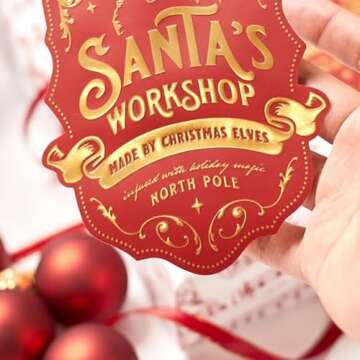 Santa Gift Tag Stickers Christmas Gift for Kids & Children's Authentic Present from Santa Claus, Set of 8 Premium Gold Sticker Tags for Holiday Wrapping, Vintage Classic Elves' Workshops in North Pole, by ElfsNook