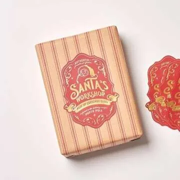 Santa Gift Tag Stickers Christmas Gift for Kids & Children's Authentic Present from Santa Claus, Set of 8 Premium Gold Sticker Tags for Holiday Wrapping, Vintage Classic Elves' Workshops in North Pole, by ElfsNook