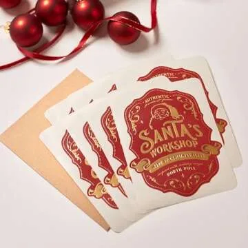 Santa Gift Tag Stickers Christmas Gift for Kids & Children's Authentic Present from Santa Claus, Set of 8 Premium Gold Sticker Tags for Holiday Wrapping, Vintage Classic Elves' Workshops in North Pole, by ElfsNook