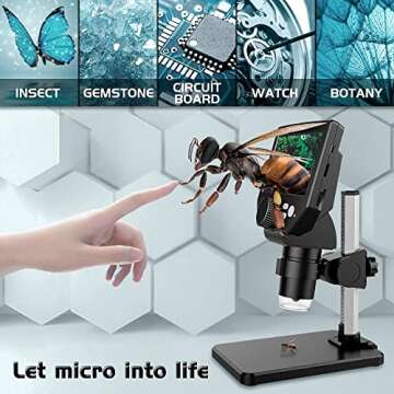 LCD Digital Microscope,4.3 Inch 1080P 10 Megapixels,1-1000X Magnification Zoom Wireless USB Stereo M...