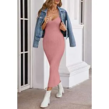 Stylish MEROKEETY V Neck Knit Midi Dress
