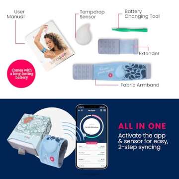 Tempdrop Fertility and Ovulation Tracker –Wearable Basal Body Temperature (BBT) Monitoring Sensor and Fertility Charting App Includes Comfortable Armband (L/XL - 12.5-18.5 Inches)