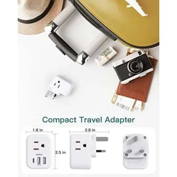 US to UK Ireland Plug Adapter, Addtam Type G Power Adapter with 3 AC Outlets and 3 USB(1 USB C), Travel Essentials for USA to Dubai Scotland British London England Hong Kong Irish
