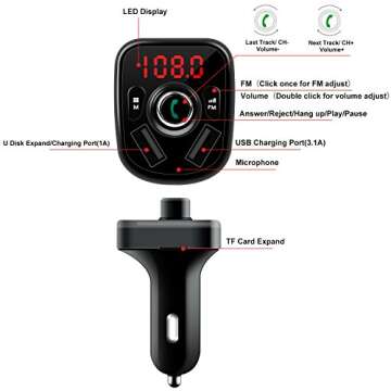 Bluetooth FM Transmitter with Dual USB Charger for Cars