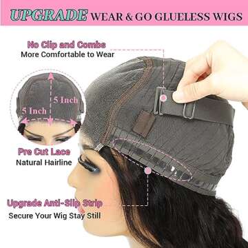 kiotioy Glueless Wigs Human Hair Pre Plucked Pre Cut for Beginners Wear and Go 5x5 HD Lace Closure W...
