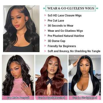 kiotioy Glueless Wigs Human Hair Pre Plucked Pre Cut for Beginners Wear and Go 5x5 HD Lace Closure Wigs Body Wave Lace Front Wigs for Women Brazilian Virgin Human Hair 24 Inch 180% Density