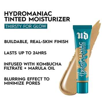 Urban Decay Hydromaniac Dewy Foundation (50 Medium Warm), Hydrating Tinted Moisturizer for Dry Skin,...