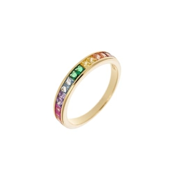 Sylph 925 Sterling Silver Women Rainbow Eternity Ring with Colorful Cubic Zirconia
