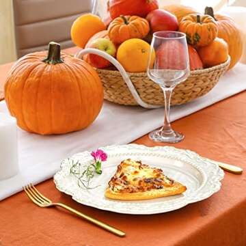 Sungmor 2PC Ceramic Flat Dinner Plates Set, 8.6 Inch & 10.6 Inch Large Round Plates, Beautiful Vine Embossed Porcelain Pasta Serving Dishes, Vintage Medieval Europe Style Big Heavy Plates Dinnerware