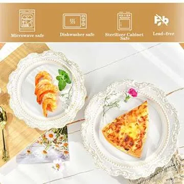 Sungmor 2PC Ceramic Flat Dinner Plates Set, 8.6 Inch & 10.6 Inch Large Round Plates, Beautiful Vine Embossed Porcelain Pasta Serving Dishes, Vintage Medieval Europe Style Big Heavy Plates Dinnerware