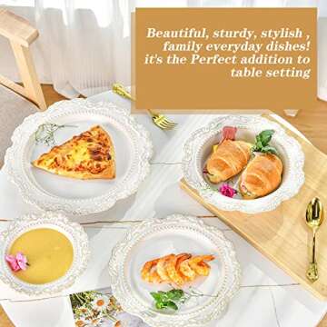 Sungmor 2PC Ceramic Flat Dinner Plates Set, 8.6 Inch & 10.6 Inch Large Round Plates, Beautiful Vine Embossed Porcelain Pasta Serving Dishes, Vintage Medieval Europe Style Big Heavy Plates Dinnerware