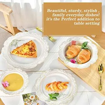 Sungmor 2PC Ceramic Flat Dinner Plates Set, 8.6 Inch & 10.6 Inch Large Round Plates, Beautiful Vine Embossed Porcelain Pasta Serving Dishes, Vintage Medieval Europe Style Big Heavy Plates Dinnerware