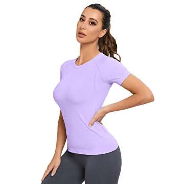 MathCat Workout Shirts for Women, Workout Tops for Women, Yoga Short Sleeve Shirts Soft Seamless Gym Shirts Purple