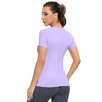 MathCat Workout Shirts for Women, Workout Tops for Women, Yoga Short Sleeve Shirts Soft Seamless Gym Shirts Purple