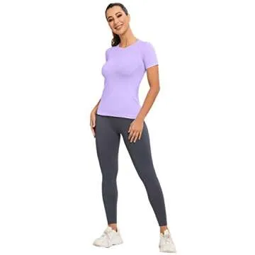 MathCat Workout Shirts for Women, Workout Tops for Women, Yoga Short Sleeve Shirts Soft Seamless Gym Shirts Purple