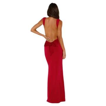 RARITYUS Women's Sexy Cowl Neck Backless Maxi Dress Elegant Satin Bowknot Long Dress Cocktail Party ...
