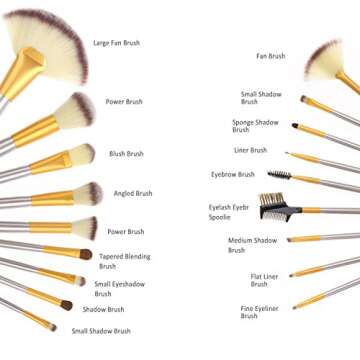 AMMIY Makeup Brushes 18 PCs Makeup Brush Set Professional Wood Handle Premium Synthetic Contour Concealers Foundation Blending Face Powder Eye shadow Cosmetic Brushes with PU Leather Bag (Champagne)