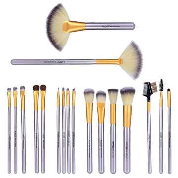 AMMIY Makeup Brushes 18 PCs Makeup Brush Set Professional Wood Handle Premium Synthetic Contour Concealers Foundation Blending Face Powder Eye shadow Cosmetic Brushes with PU Leather Bag (Champagne)