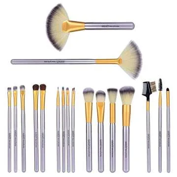 AMMIY Makeup Brushes 18 PCs Makeup Brush Set Professional Wood Handle Premium Synthetic Contour Concealers Foundation Blending Face Powder Eye shadow Cosmetic Brushes with PU Leather Bag (Champagne)