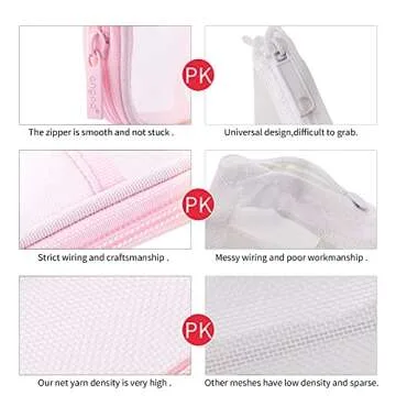EASTHILL Grid Mesh Pen Pencil Case with Zipper Clear Makeup Color Pouch Cosmetics Bag Multi-Purpose Travel School Teen Girls and Boys Transparent Stationary Bag Office Organizer Box for Adluts(Pink)
