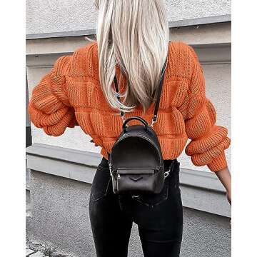 PRETTYGARDEN Women's 2024 Fall Sweaters Casual Crew Neck Pullover Long Puff Sleeve Loose Plain Chunk...