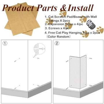 Hutpet 2Pcs Packing Foldable Cat Scratcher Board,Sofa Wall Corner Cat Scratching Pads, Horizontal Cats Scratcher Guards for Furniture Wall Cat Scratchers for Indoor Cats